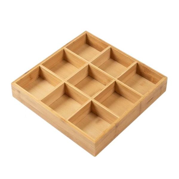 Bamboo Platter Serving Trays for Parties, Event 9 Compartment Bamboo Tray