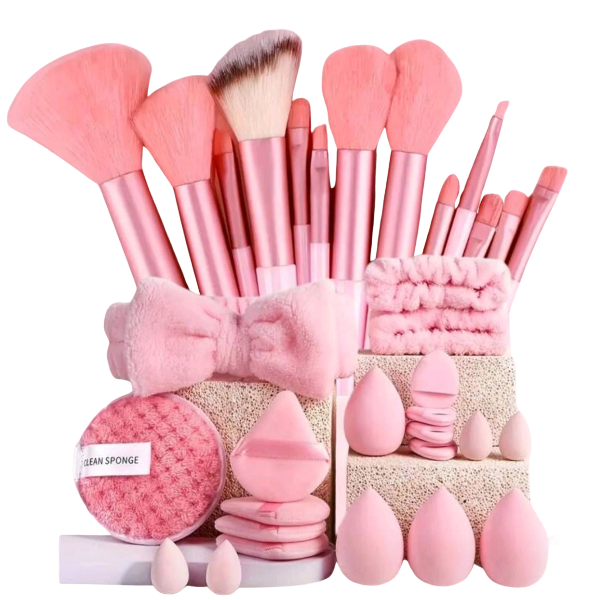 33-Piece Makeup Brush &amp; Beauty Sponge Set - Complete Makeup Kit