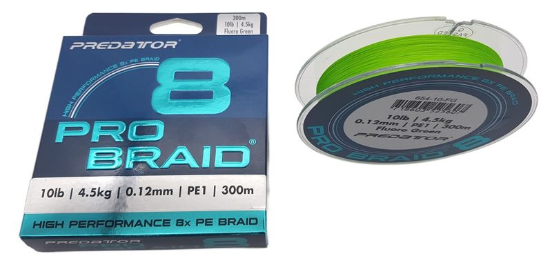 Predator Pro Braid 10lb 4.5kg Fluro Green 300m 8x PE Fishing Line