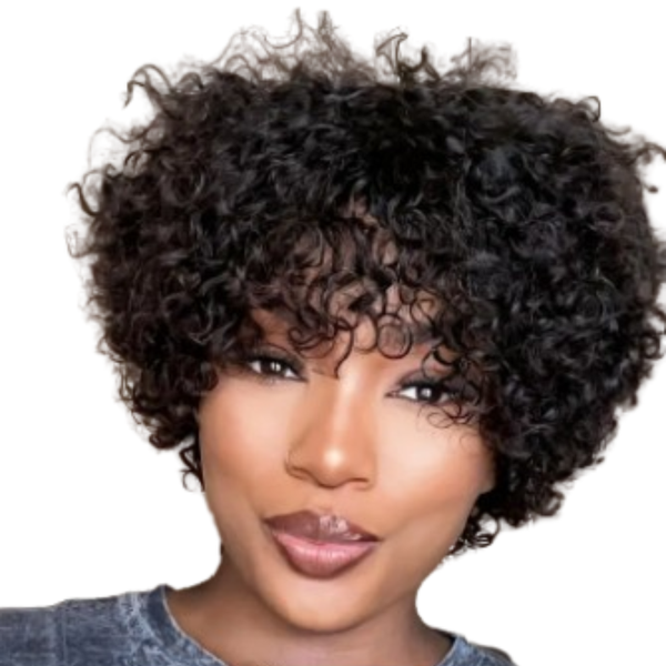 Brazilian Hair Short Curly Fringe Wig