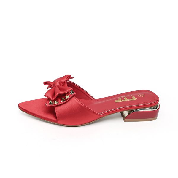 TTP Women Textile Slide Sandals with Bow Decor JSF62