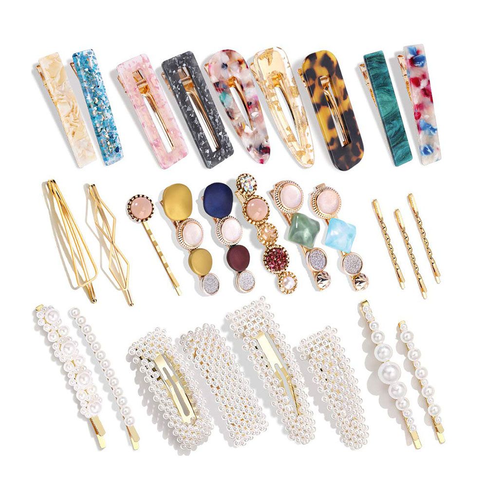 Pearls and Acrylic Resin Hair Clips Barrettes Hairpins Accessories - 28 Piece