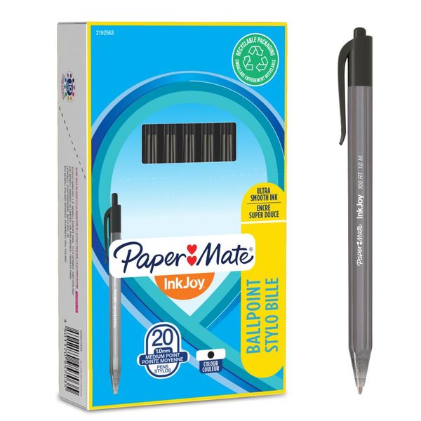PAPER MATE Inkjoy 100 Retractable Ball Pen - Black (Box of 20)