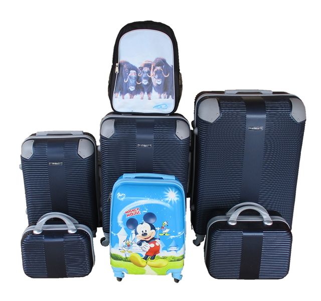 Navy ABS 5-Piece Luggage Set with Mickey Mouse Case &amp; Buffalo School Bag