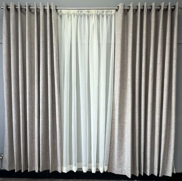 Light Beige Blackout Plain Eyelet Curtains &amp; Lace
