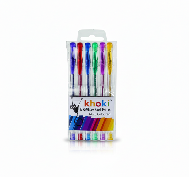 Khoki Glitter Gel Pens Set - 6 Vibrant Smooth Writing Pens