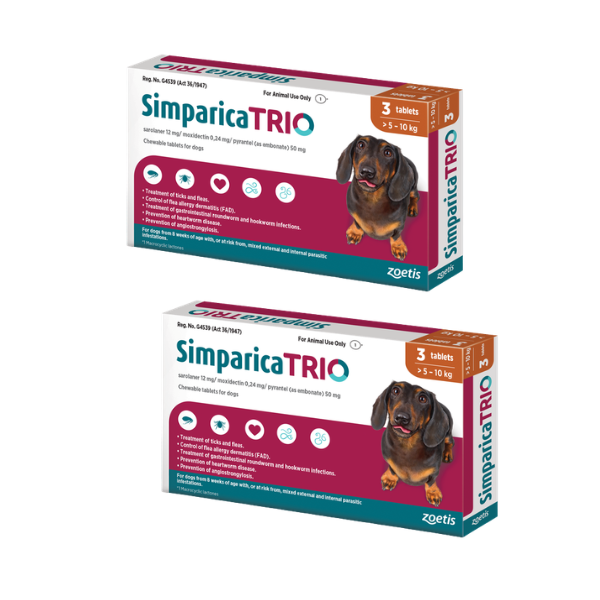 Simparica Trio 5.1 - 10kg (Ticks, Fleas and Deworming) - 2 Pack