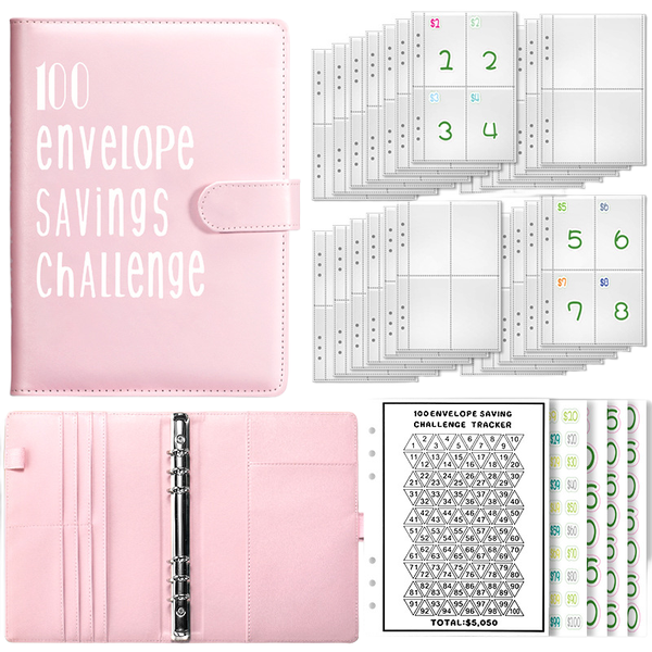 100 Envelopes Money Saving Challenge,A5 magnetic clasp Budget Book Binder