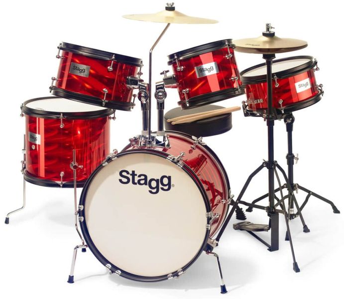 STAGG Junior 16" 5-Piece Acoustic Drum Set with Hardware - Red