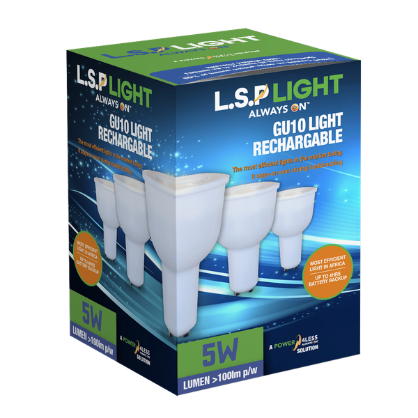 6 PACK 5W Battery backup GU10-Light (4hr loadshedding light)