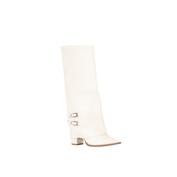 LaMara Paris Women's Sleek Glossy Knee-High Riding Boots Off-White