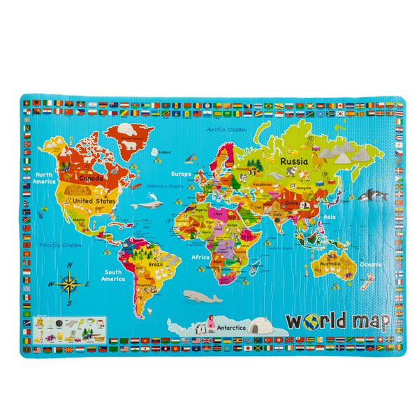 Kids Floor Roll-Up Playmat (World Map, 960x620x3 mm) - Educational Fun
