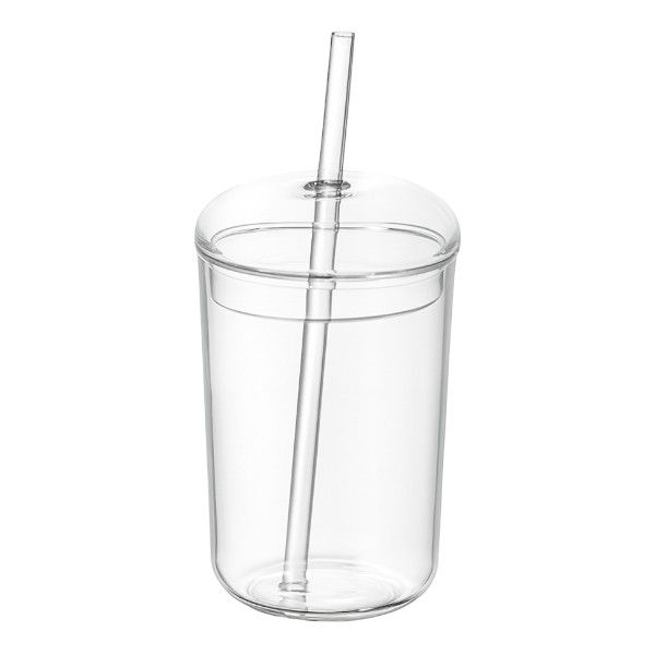 4 Pack - Glass Tumbler Cup With Lid &amp; Straw - Transparent