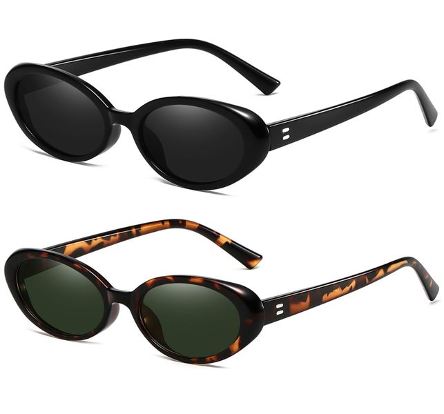 2 pieces Sunglasses for Women Men Fashion Small Oval Sunglasses 90s Vintage