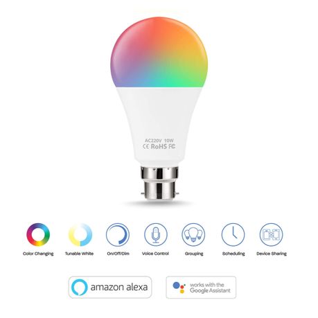 AISIRER Lampadina Smart Wifi Alexa B22 Led smart compatibile con Alexa,  Google Home e IFTTT (2700K caldo regolabile, 9W, equivalente 60W, 806LM)  B22 (Confezione da 1) Luce calda : : Illuminazione