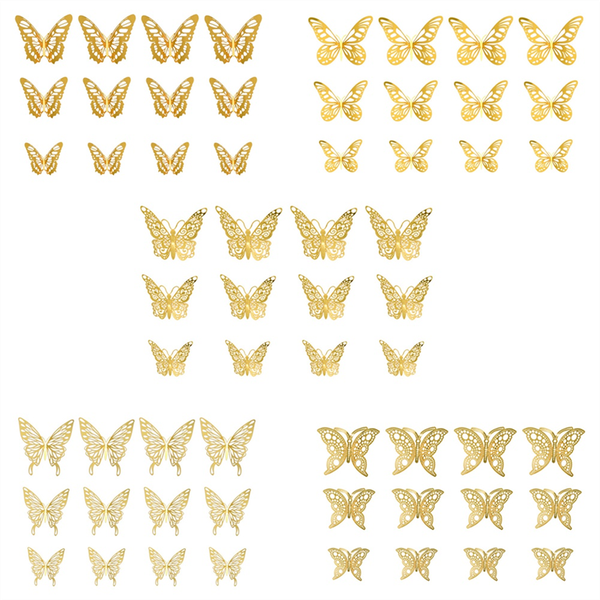 60 Pcs 3D Gold Butterfly Decorations Butterfly Wall Decor