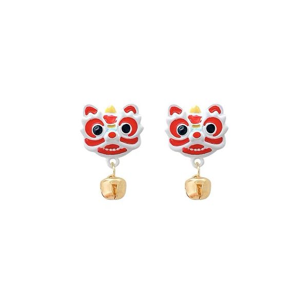 Cute Lion-Shaped Bell Earrings - Red - Alloy Drop &amp; Dangle Earrings