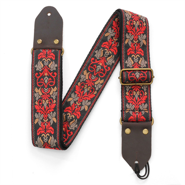 Guitar Ukulele Strap Embroidered Guitar Strap (Black)