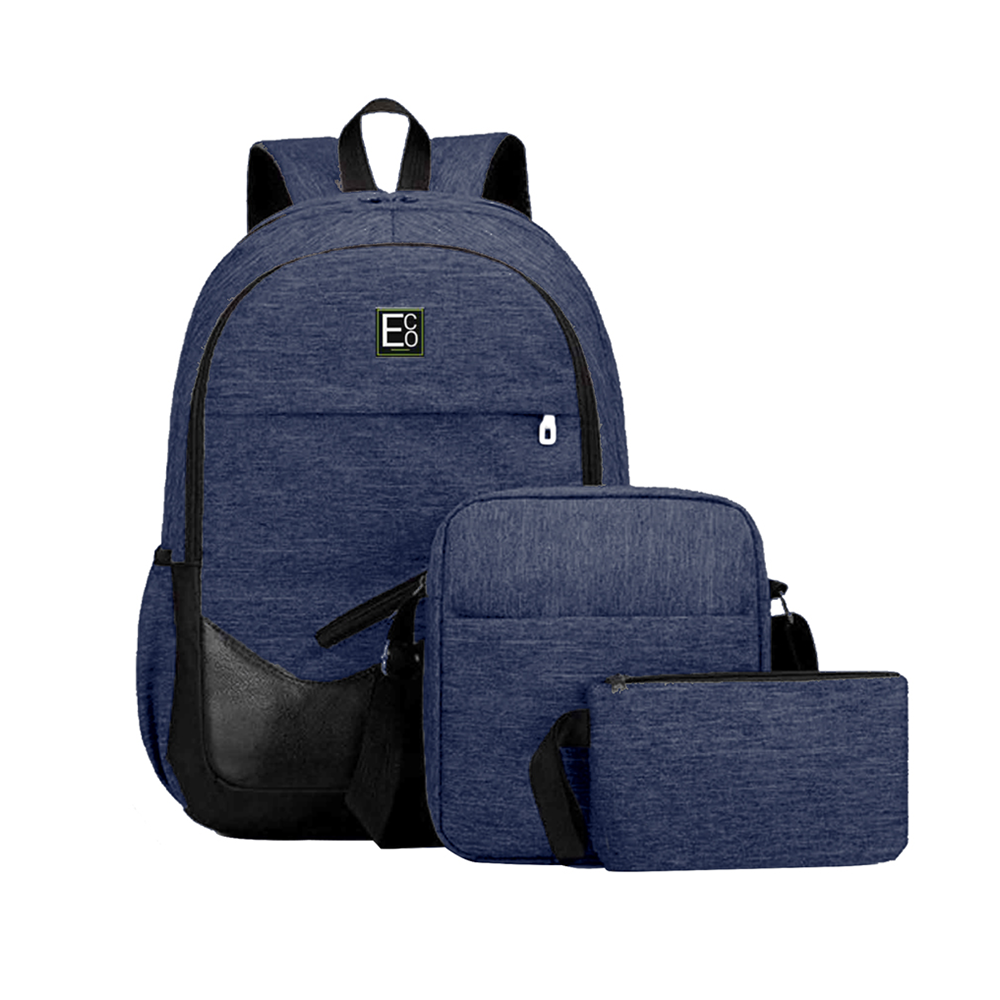 ECO 3 Piece Travel Set (Backpack, Shoulder Sling bag, Purse) blue Buy