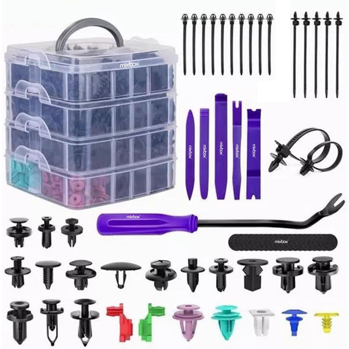 Mix Box 1211 Piece Auto Retainer Plastic Fastener Clips & Removal Tool Kit