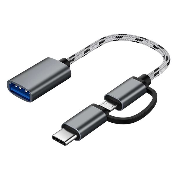 2 in 1 USB Type-C/Micro-USB to USB 3.0 Adapter Cable for Phone(Grey)