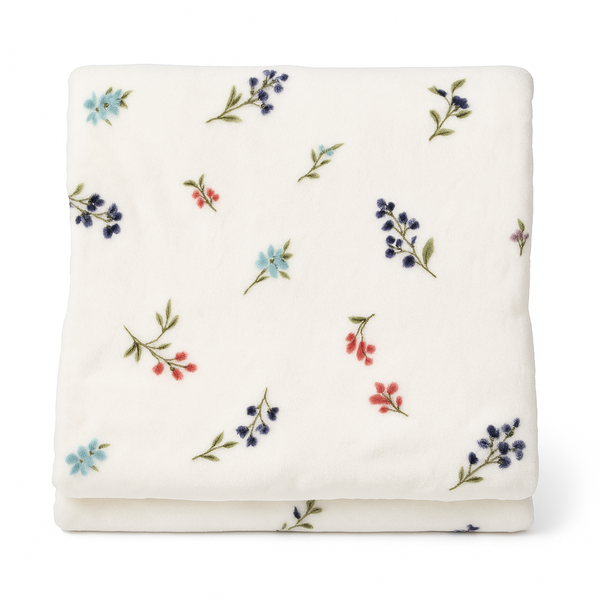 Twin Plush Blanket 168cm - White with Flowers