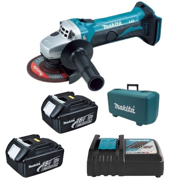 Makita - Angle Grinder DGA452ZK with 2 x 3.0Ah Batteries and Charger