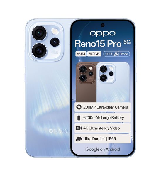 OPPO Reno15 Pro 5G Esim AI Smartphone - Aurora Blue - 200MP