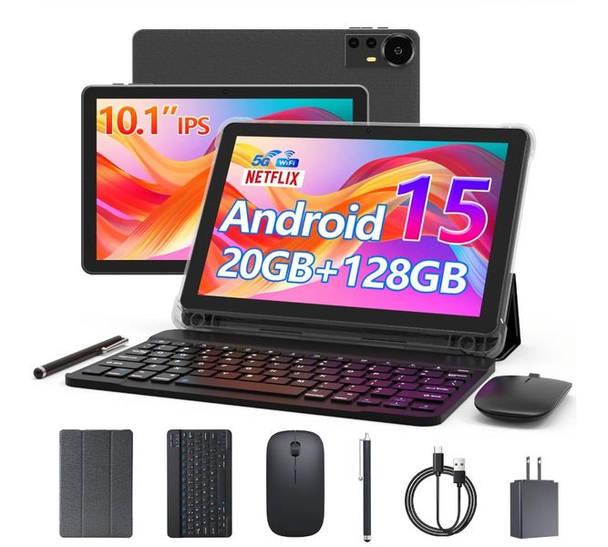 Android 15 Tablet, 10.1 Inch IPS Display, 20GB RAM, 128GB Storage, 5G WiFi