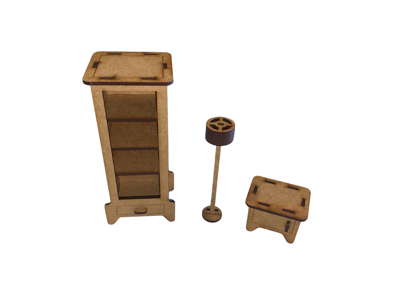 Wooden Doll House Furniture St Peter Set - Cabinet, Lamp &amp; Side-table