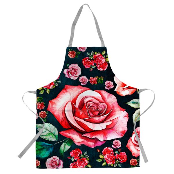 Rose on Navy Medium Length Apron