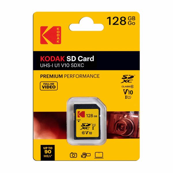 Kodak 128GB SD Card Premium Performance with UHS-I U1 V10 for HD Capture