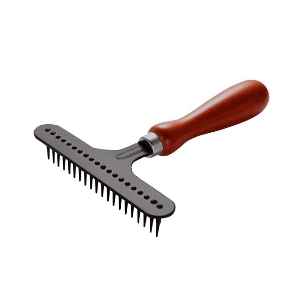 Dog Grooming Rake With Stainless Steel Comb &amp; Wooden Handle