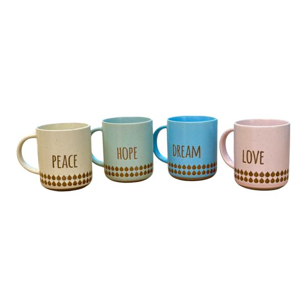Set of 4 Peace, Hope, Dream and Love Printed Mugs 450ml