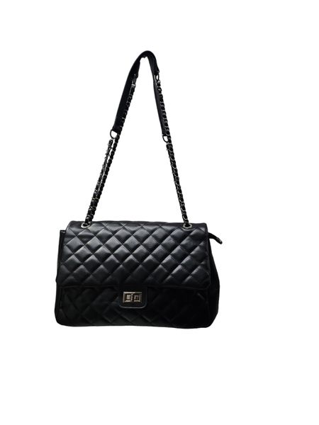 Black Faux PU Leather Handbag