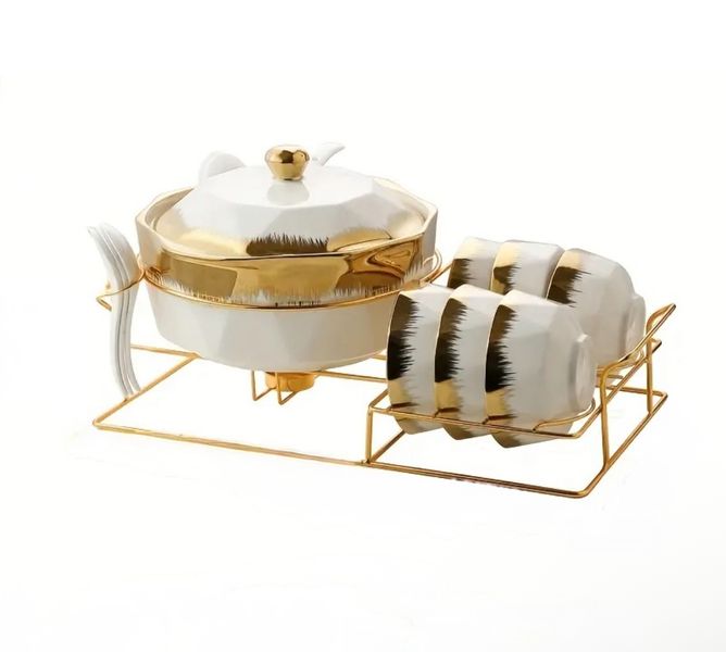 Gold and White Luxury Style Ceramic Soup Set with Spoon