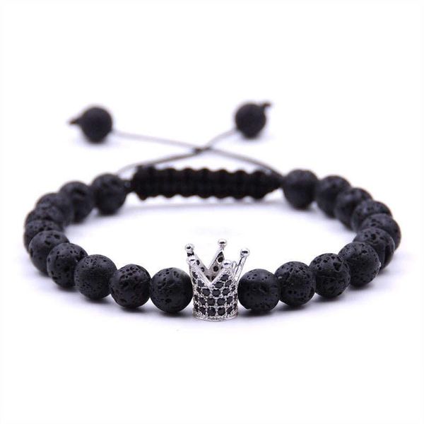 Argent Craft Lava Stone Bracelet With Silver Crown &amp; Zirconia