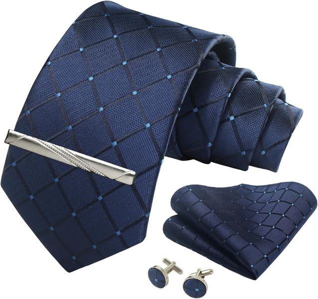 Silk Men's Ties Plaid Dot Striped Business Necktie Handkerchief Cufflinks