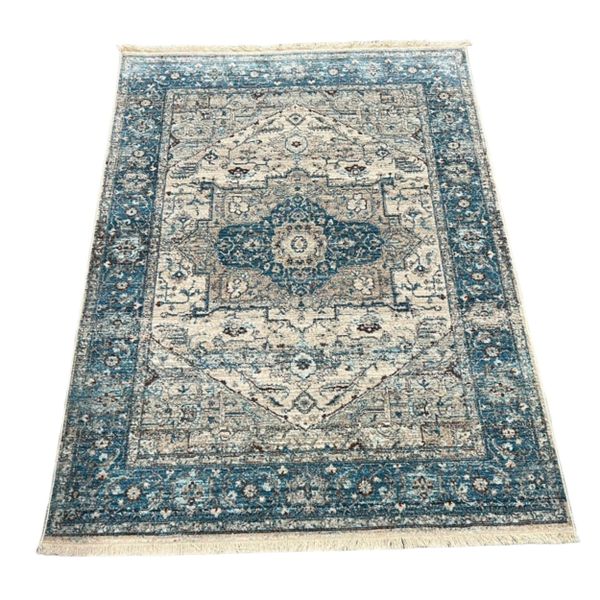 Grey Blue Geometric Design Machine Made Carpet - Rug - 160 x 120cm