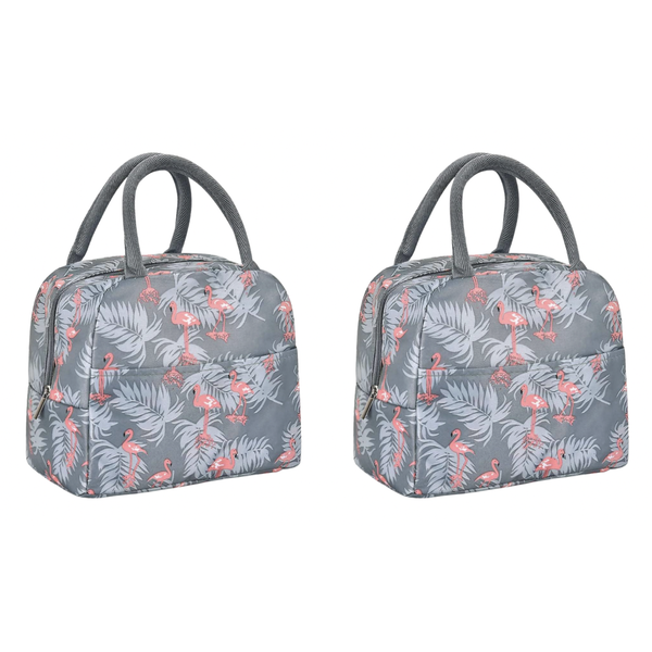 2 Pack ContemporaryThermal Insulated Lunch Bag - Grey Flamingo