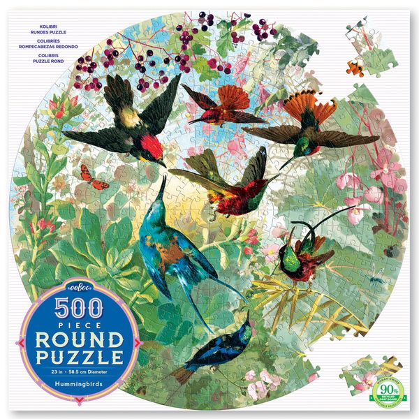 eeBoo Round Hummingbirds Puzzle: 500 Pieces