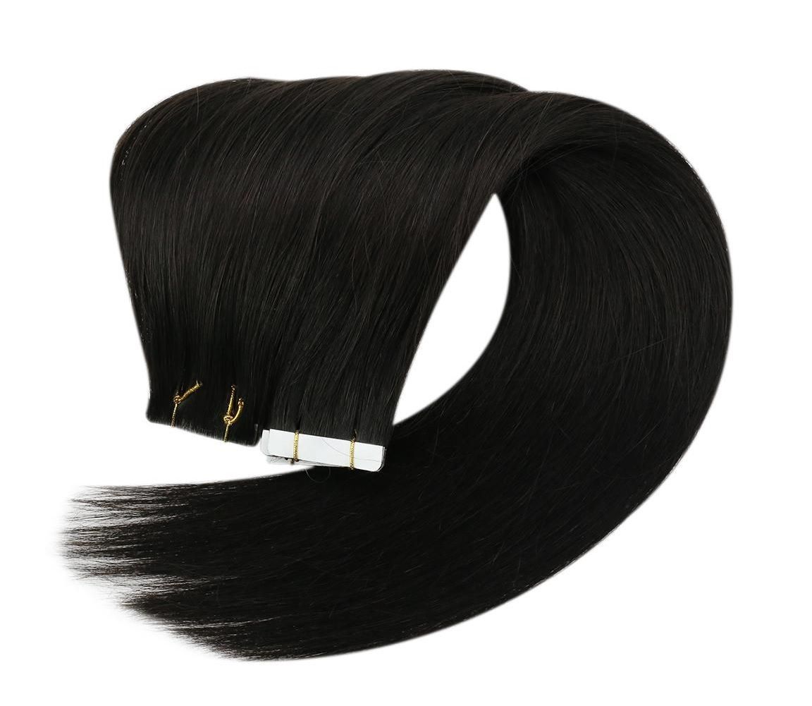 Tape In Hair Extensions 100 Human Hair 1 Black 20 Tapes 55cm