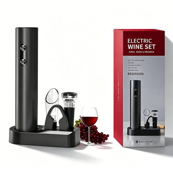 4-in-1 Electric Wine Opener Set, Battery Operated Corkscrew with Accessorie