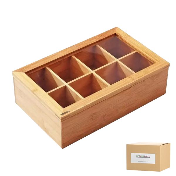 Heartdeco Bamboo Tea BagsOrganizer &amp; Coffee Storage with 8 Partitions