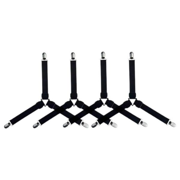 4 Piece - Adjustable Bed Sheet Fasteners - Black