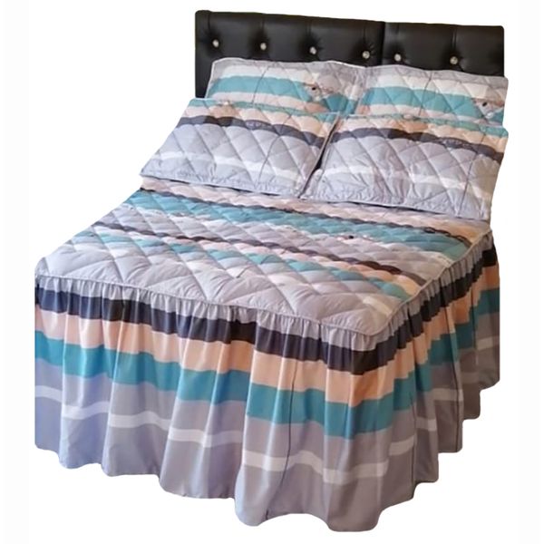 5 Piece Bedspread Set - Grey Stripe - Queen