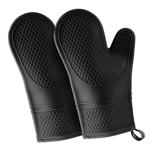 Black Silicone Oven Gloves Heat Resistant Silicone Oven Mitts BBQ Gloves