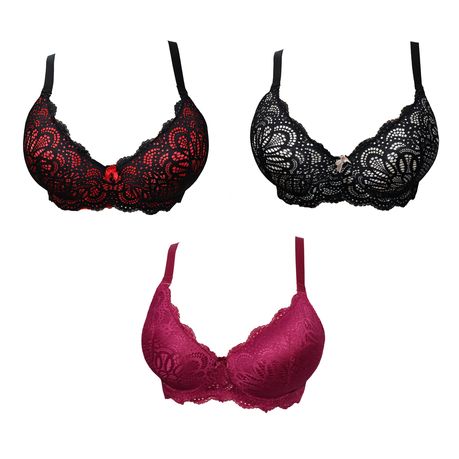 Plus Size Full Coverage Floral Lace Underwired Padded Bra Pack of