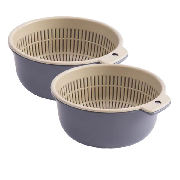2 Piece Double Layer Kitchen Strainer Colander Basket Fruit Veg Washing Basket