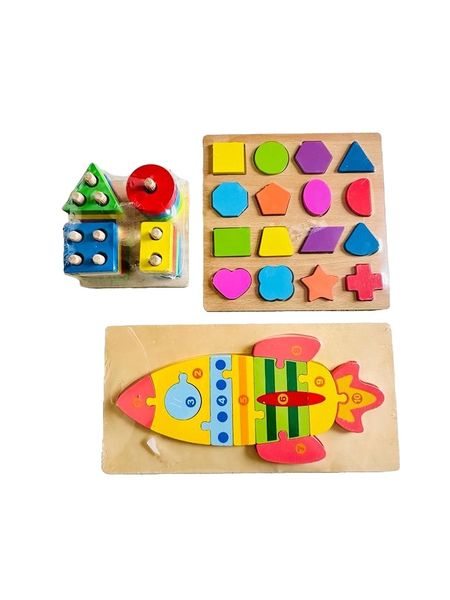 Educational Wooden Pattern Blocks Playset - Pack of 30 - School Bus